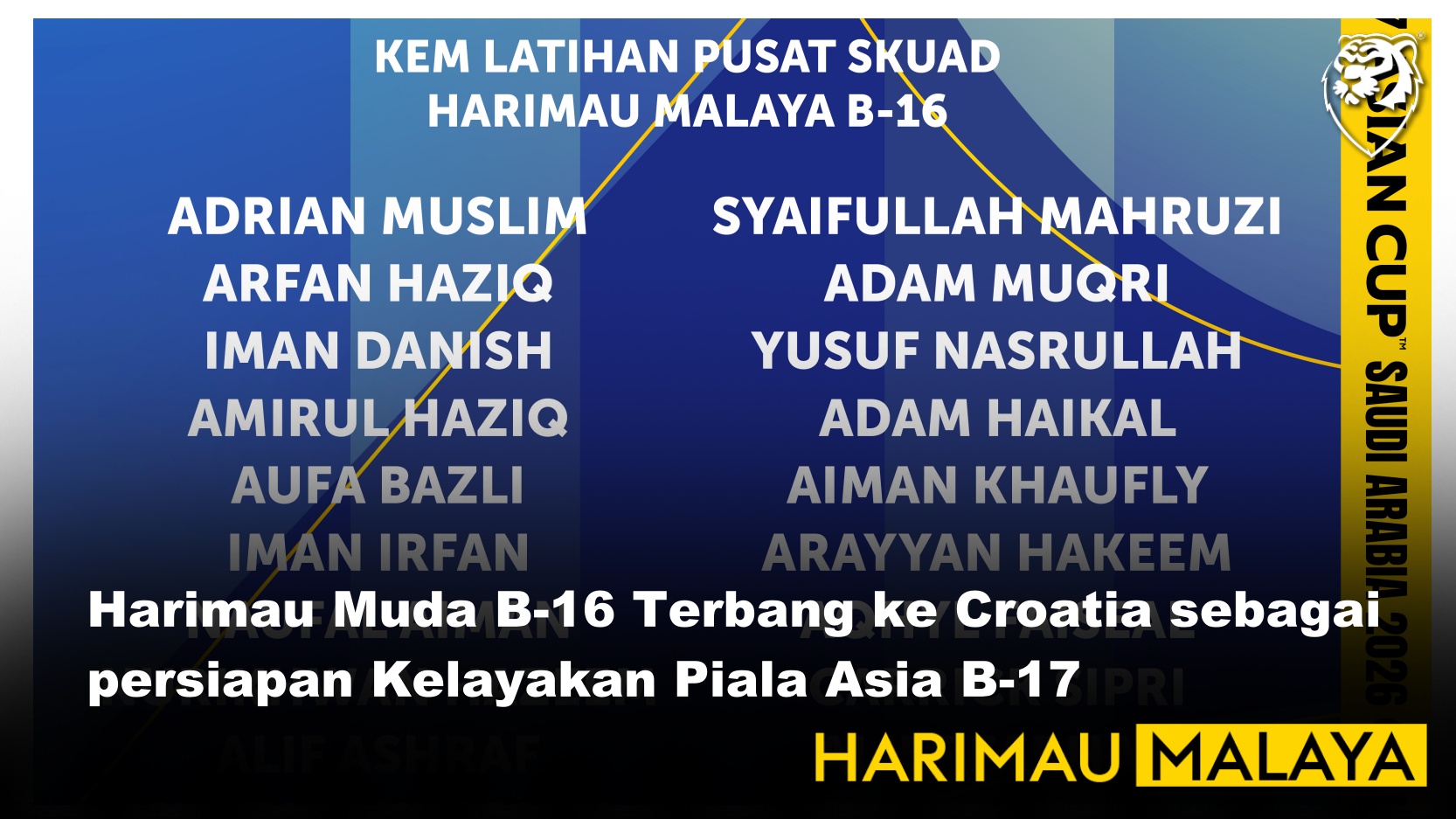 Harimau Muda B-16 Terbang ke Croatia sebagai persiapan Kelayakan Piala Asia B-17